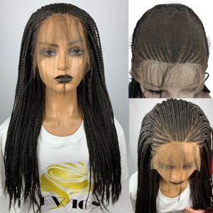 Box Braided Wigs For Black Women Braiding Hair 13X6 Micro Braids Wig Lace Front Wig Braided Wig Fake Scalp Synthetic Heat Resistant Fiber Micro Croche