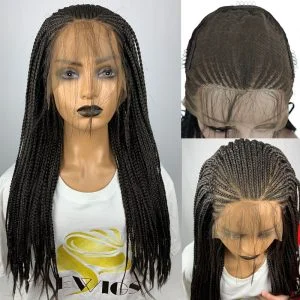 Box Braided Wigs For Black Women Braiding Hair 13X6 Micro Braids Wig Lace Front Wig Braided Wig Fake Scalp Synthetic Heat Resistant Fiber Micro Croche