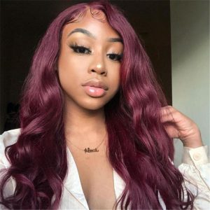 Peruvian Hair Fashion Burgundy Color Body Wave Lace Front Wigs