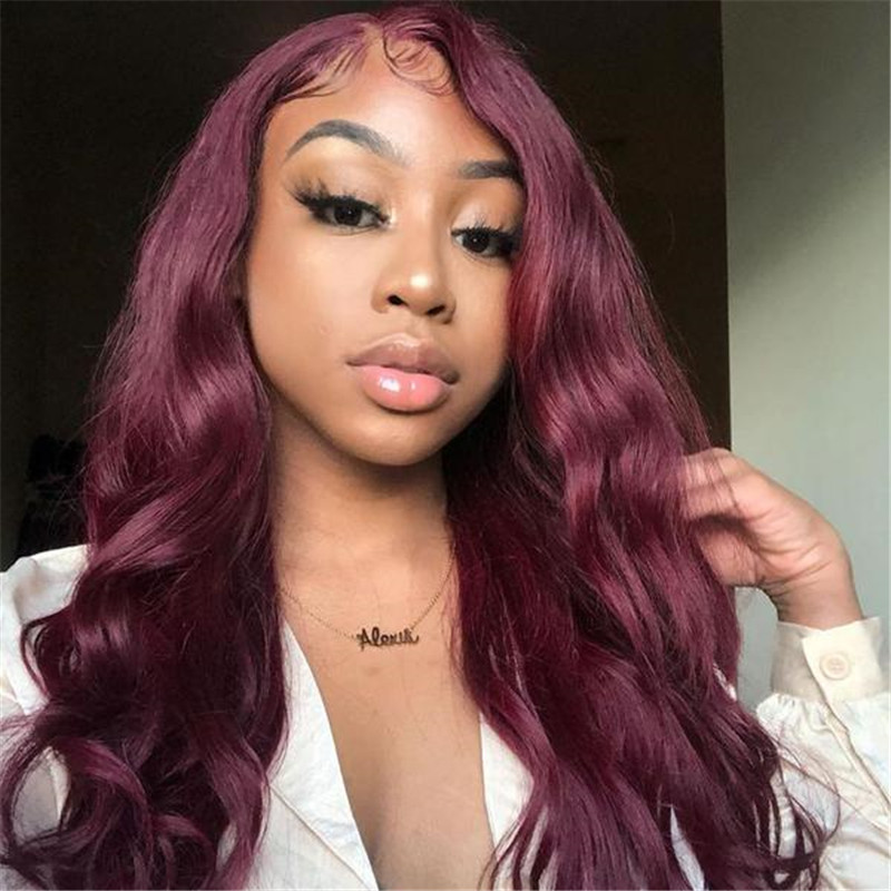 Peruvian Hair Fashion Burgundy Color Body Wave Lace Front Wigs