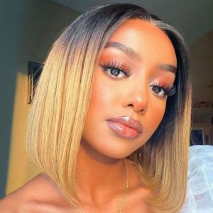 Ombre13x4 Straight Bob Lace Front Wigs For Women Cambodian Hair 1B 27 Ombre Bob Wig Brown Short Bob Human Hair Wigs - Image 2