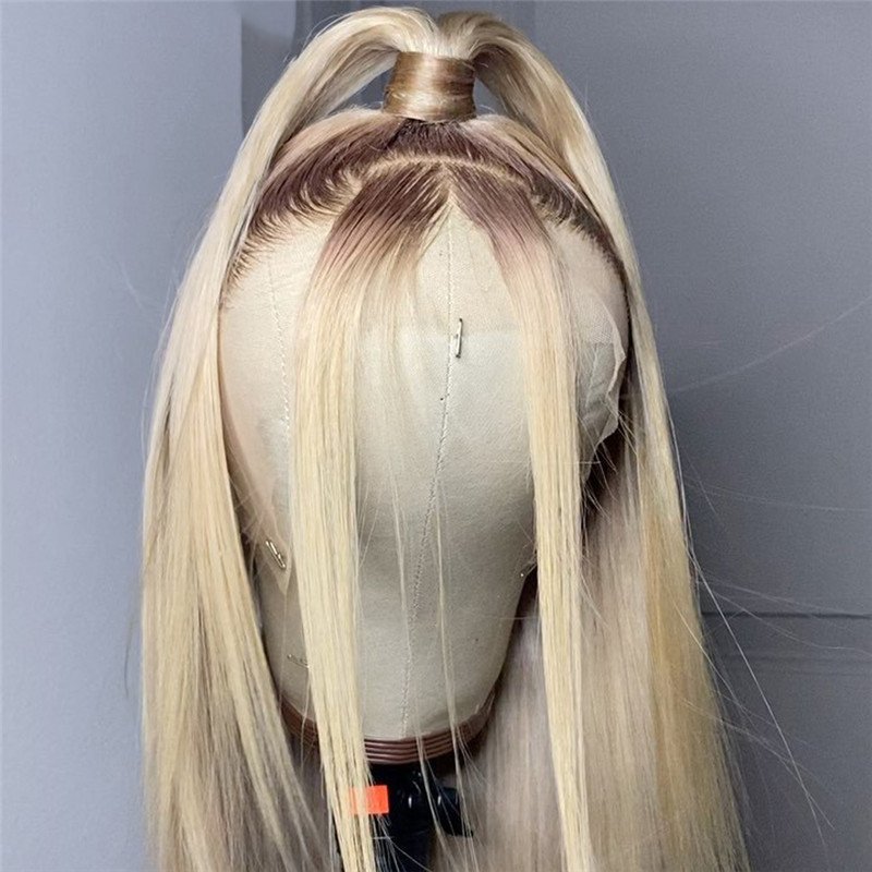 28inch Straight Ombre Blonde Lace Front Wig Human Hair Wigs For Women Brazilian 13x4 Brown Ash Blonde Lace Front Wig Transparent - Image 3