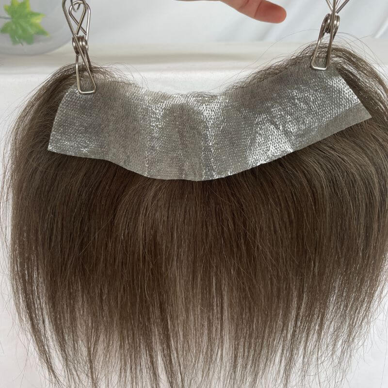 Men's V Loop Frontal Toupee PU Human Hair Hairline 100% Real Human Hair Male Replacement 4# Brown Color - Image 8