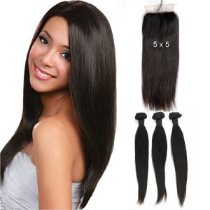Alternative view of 5x5 Straight Lace Closure With Baby Human Hair With Bundles Brazilian Remy Hair Closure Free Part Natural Color