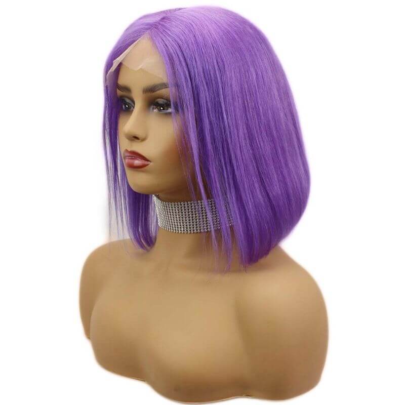 Purple Short Bob Human Hair Wigs Brazilian Remy Pre Plucked Bob Wig Transparent Lace Wigs Glueless Colored Wigs - Image 3