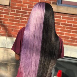 Alternative view of Peruvian Hair Half Black Half Lavender Purple Lace Front Wig