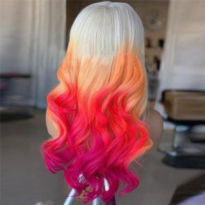 Alternative view of 150% Density Pink Brown Red Glueless Colored Human Hair Wigs For Women Brazilian Body Wave Ombre Lace Front Wig Bleached Knots