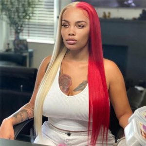 13x4 Straight Half Red half Black Lace Front Wig Brazilian 42inch Blonde Colored Human Hair Wigs Transparent Lace Frontal Wigs