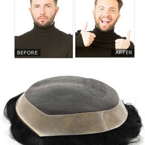 Pwigs Hairpiece Durable Fine Mono Mens Hair System Pu Around Easy Tape Attached 100% Human Hair Men'S Hair Replacement System - Image 4