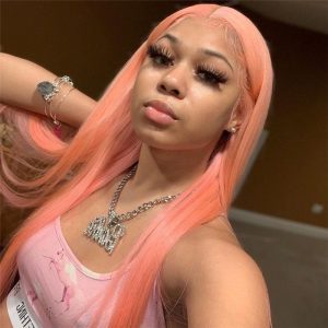 Alternative view of Lace Front Wig Straight Indian Remy Hair Pink Ombre Blonde Highlgiht Wig Transparent Lace Wigs For Women 150%