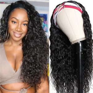 Headband Wig Human Hair Water Wave Headband Wigs Brazilian Virgin Hair Wet and Wavy Headband Wig Curly Human Hair Wigs for Black Women None Lace Front - Image 7