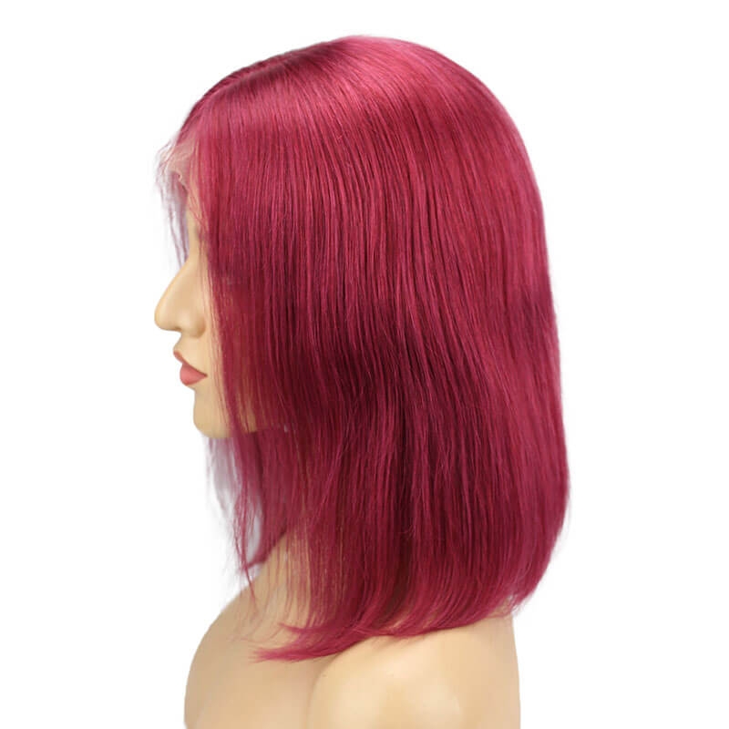 Burgundy 13x6 Short Bob Lace Front Wigs Human Hair Middle Part Sliky Straight Human Hair Wigs Pre-Plucked Natural Hair Line With Baby Hair - Image 4