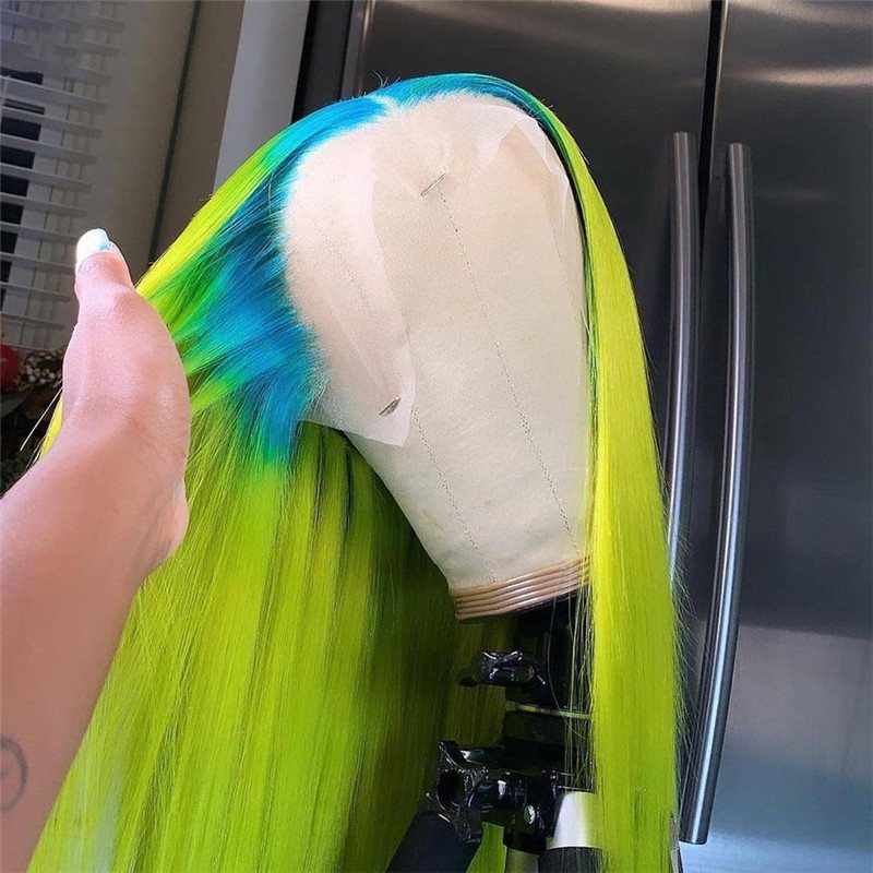 Light Green Straight HD Lace Frontal Wig Brazilian Remy Ombre Colored Human Hair Lace Front Wigs Pink HD Transparent Wig 28inch - Image 3