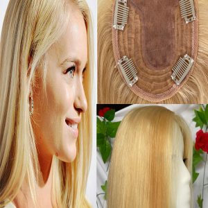 613 Blonde Straight Lace Closure Human Hair Silk Base Top Closure Topper For Women Hair Pieces Clip in Crown Middle Part Closrue 16Inch