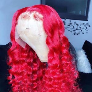 Alternative view of Loose Wave Red Colored Human Hair Wigs For Women Brazilian Remy Hair Wigs Pre Plucked Red Ombre Lace Front Wig Light Brown  Wigs