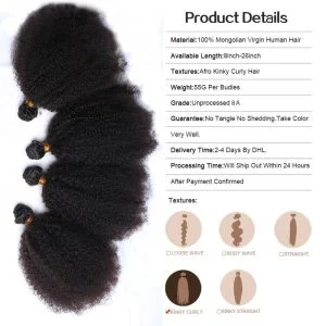 Alternative view of 8A Grade 3pcs Lot Mongolian Afro Kinky Curly Human Hair Weaves Natural Black Afro Hair Bundles fast shipping
