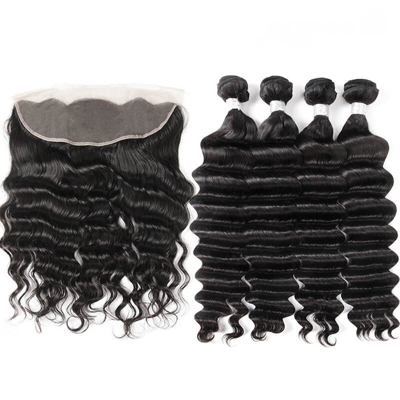 Brazilian Deep Wave Remy Hair Unprocessed Human Hair Bundles 3pcs with 13x4 Lace Frontal Closure Pre Plucked With Natural Baby Hair - Image 2