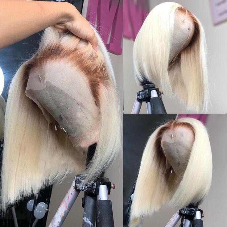 Brown Roots Ombre Blonde 613 Lace Frontal BOB Wig 150% Blonde Bob Lace Front Wig Brazilian Remy Bob Ombre Colored Human Hair Wigs For Women - Image 2