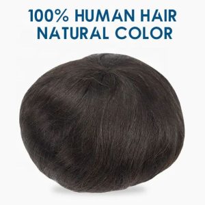 Alternative view of Toupee for Men Fine Mono Top around PU Thin Skin Base 100% Remy European Human Hair piece 1B Hair Replacement System 10x8 10x7 9x7