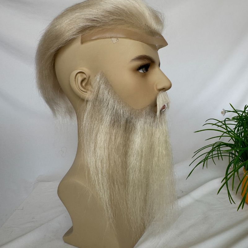 Fake Beard Swiss Lace Fake Beard And Moustache Real Human Hair Handmade Light Beard For Men Invisible Beards For Man White Color - Image 8