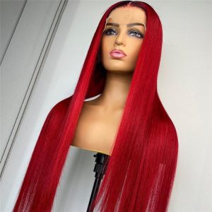 Alternative view of Straight Red Lace Front Human Hair Wigs 99J Brazilian Remy Red Colored Wigs For Women Red Lace Front Wig Bleached Knots 150%