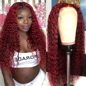 99J Burgundy Color 13X4 Hd Lace Front Wigs Pre Plucked Long Curly Virgin Human Hair Wigs - Image 2