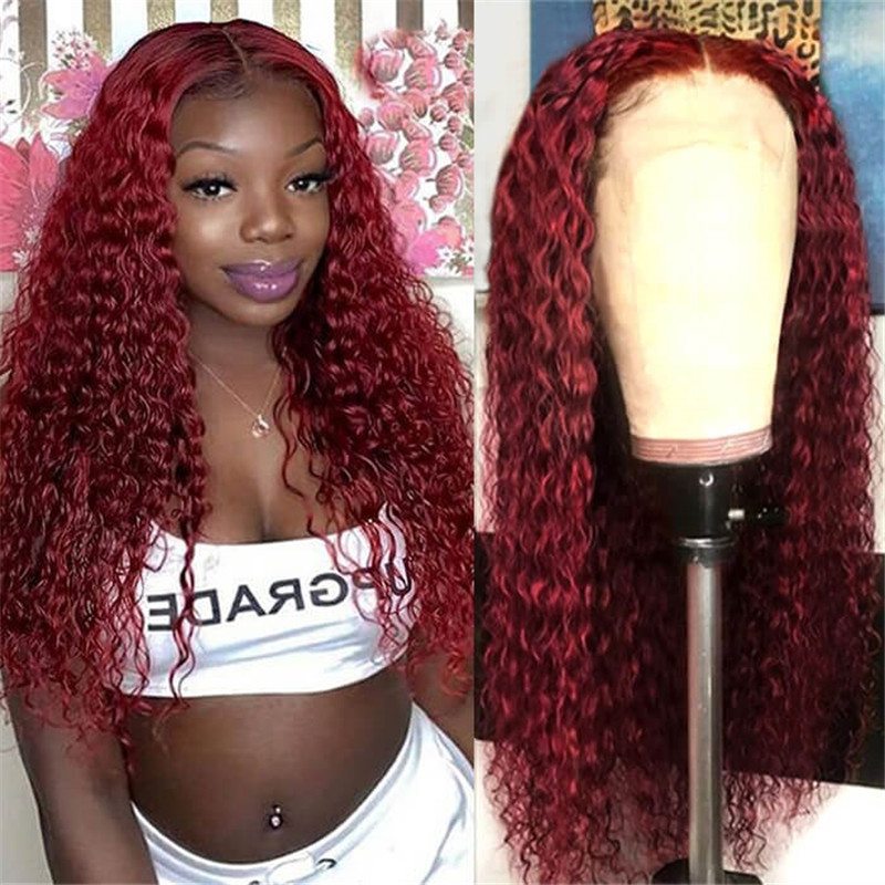 99J Burgundy Color 13X4 Hd Lace Front Wigs Pre Plucked Long Curly Virgin Human Hair Wigs - Image 2