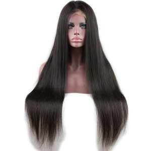 Glueless Full Lace Wig Silk Straight Brazilian Remy Human Hair Free Part Natural Hairline for Black Women Natural Color 24 inch - Image 2
