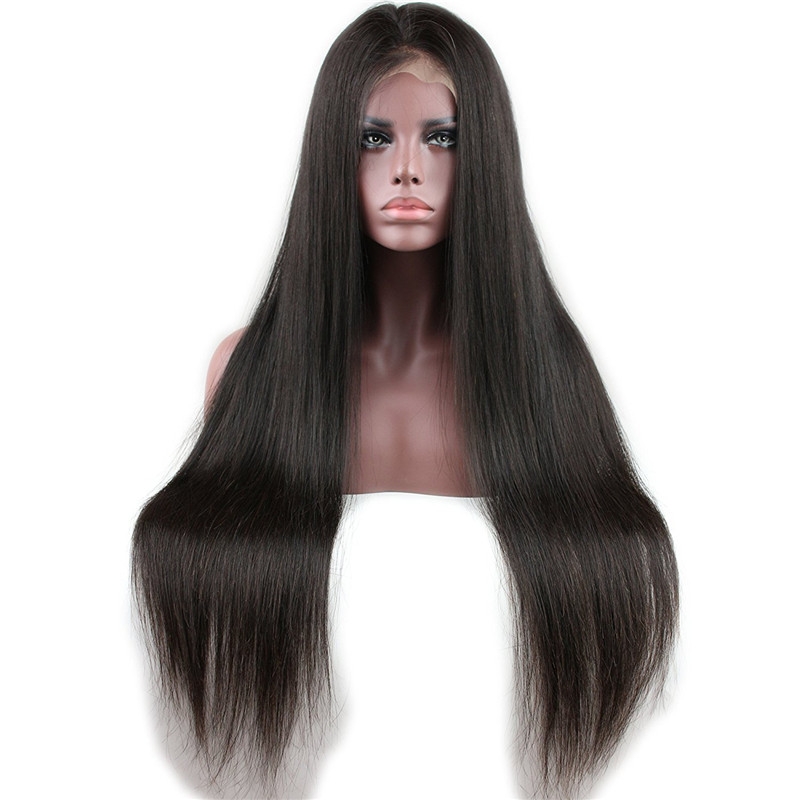 Glueless Full Lace Wig Silk Straight Brazilian Remy Human Hair Free Part Natural Hairline for Black Women Natural Color 24 inch - Image 2