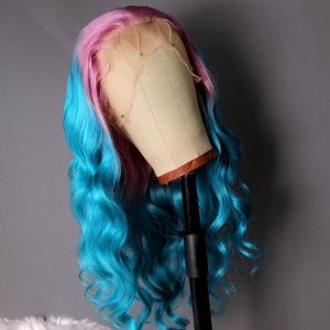Long Gradient 3 Colored Pink violet Blue Ombre Hair 100% Human Hair Lace Wig for Party Lace Wigs For Women - Image 6