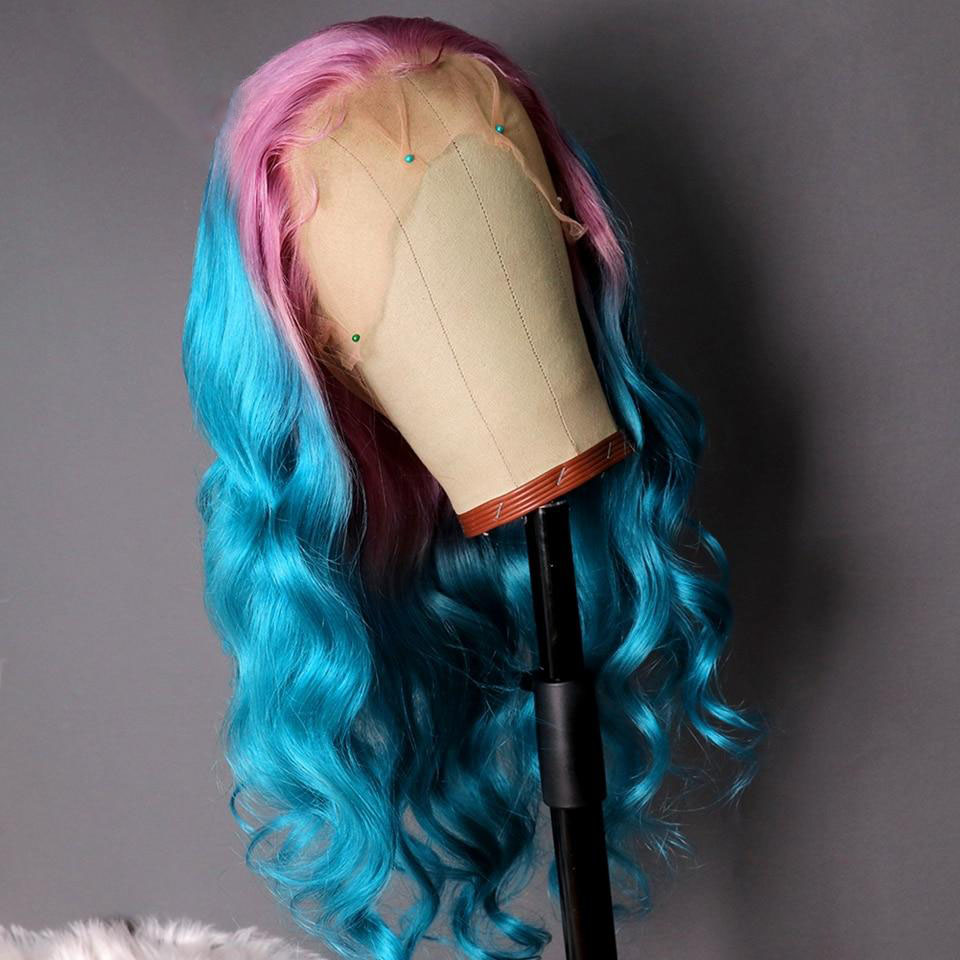 Long Gradient 3 Colored Pink violet Blue Ombre Hair 100% Human Hair Lace Wig for Party Lace Wigs For Women - Image 6