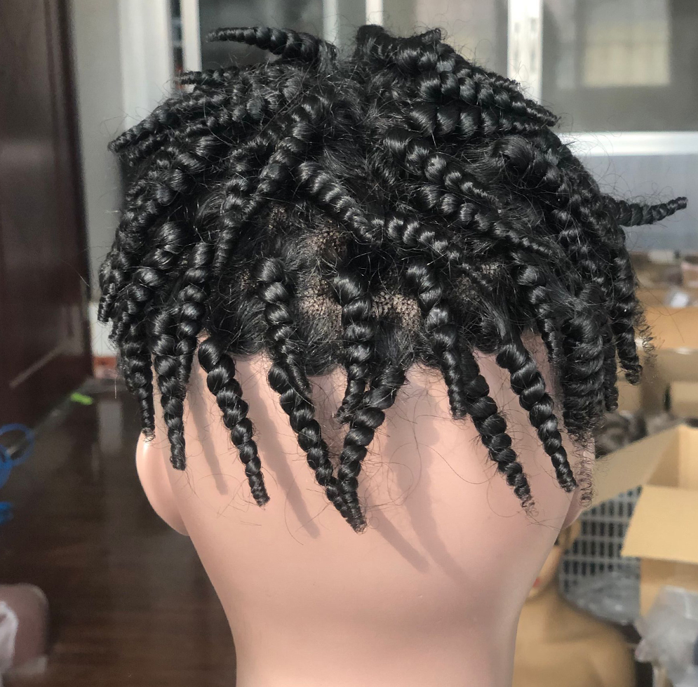Toupee for Men Hair PU Mono Lace Men's Wig 100% Human Hair Pieces Curly 1B# Off Black Color 10" x 8"Human Hair Mens Toupee Hair - Image 3