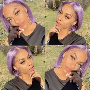 Light Purple Lace Front Wig Bob Wig Brazilian Remy Straight Ombre Colored 1B Purple Bob Wig Lace Front Human Hair Wigs For Women - Image 7