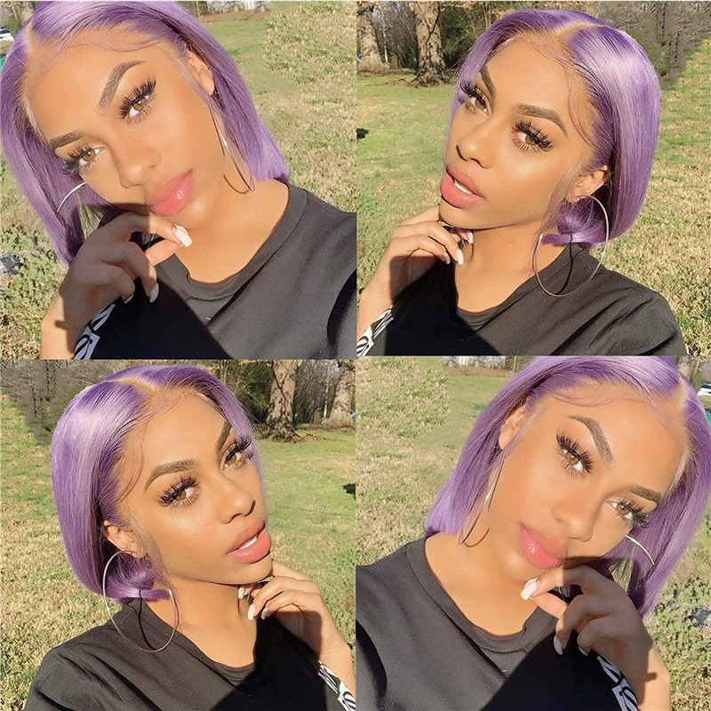 Light Purple Lace Front Wig Bob Wig Brazilian Remy Straight Ombre Colored 1B Purple Bob Wig Lace Front Human Hair Wigs For Women - Image 7