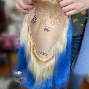 Peruvian Hair Blonde With Blue Ombre Color Lace Front Bob Wig - Image 4