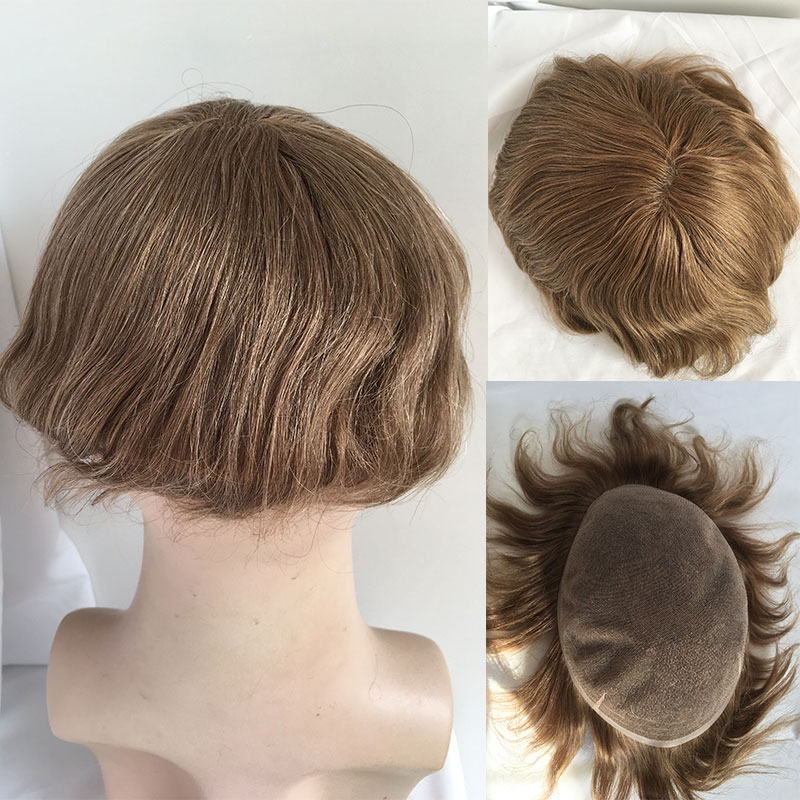 Pwigs Hairpiece Full French Lace Mens Toupee Bleached Knots Men Toupee Human Hair Wig Indian Remy Hair System Breathable 8x10 Toupee 18# Color - Image 11