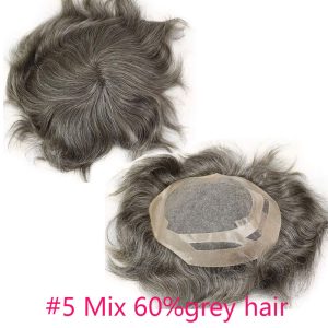 Men's Toupee Human Hair Monofilament Net Base Thin Skin Around with Combs Toupee for Men #2 Mixed 60% Grey - Image 13
