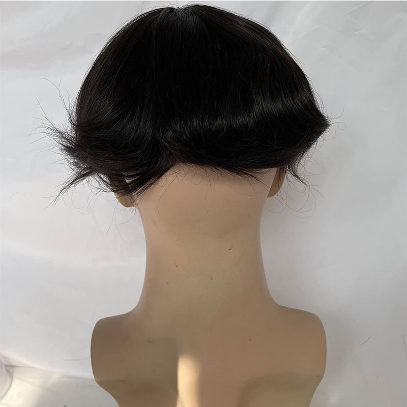 Pwigs Q6 Base for Men French Lace Front Mens Toupee Poly Lace Skin Hair System Mens Hairpiece Front Bleached Knot Natural Hairline Wig - Image 6