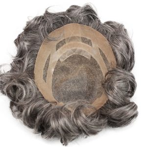 Alternative view of Men's Toupee Human Hair Monofilament Net Base Thin Skin Around with Combs Toupee for Men #2 Mixed 60% Grey