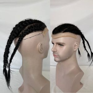 Toupee For Men Four Braids Aka Double Braids Mens Hairpiece100% Human Hair Mono Base with PU Hair Replacement for Men Base Size 8x10 inch Mens Toupee 12 Inch Long Hair - Image 3