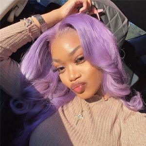 Human Hair Pastel Purple Color Lace Front Fashion Wig