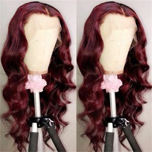 Body Wave Burgundy 99J Colored Lace Front Human Hair Wigs for Women Pre Plucked Brazilian Remy Hair 99J Ombre Lace Front Wig - Image 2
