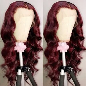Alternative view of Body Wave Burgundy 99J Colored Lace Front Human Hair Wigs for Women Pre Plucked Brazilian Remy Hair 99J Ombre Lace Front Wig