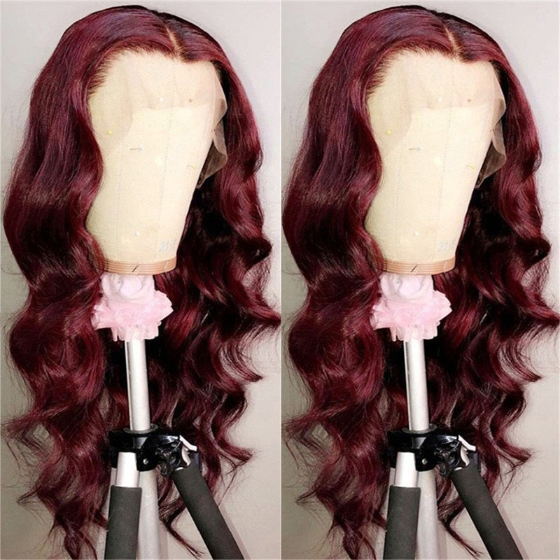 Body Wave Burgundy 99J Colored Lace Front Human Hair Wigs for Women Pre Plucked Brazilian Remy Hair 99J Ombre Lace Front Wig - Image 2