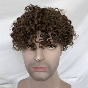 Toupee For Men Brown Color Curly Full Swiss Lace Base Remy European Human Hair System 8x10 Hair Prothesis - Image 5