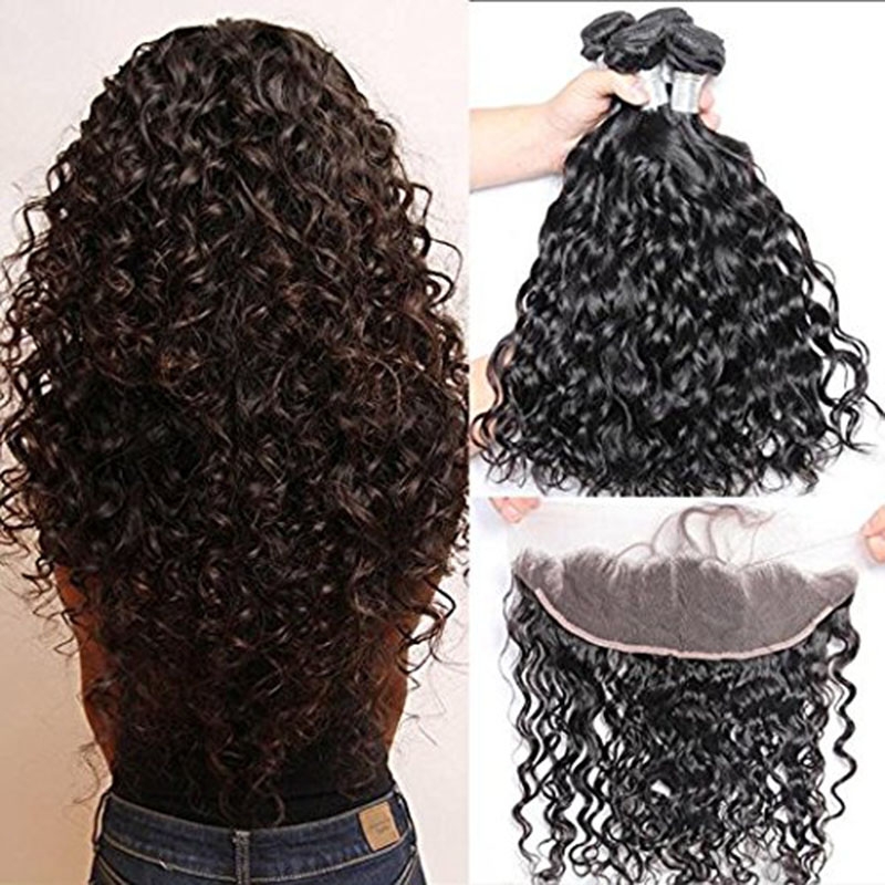 Brazilian Remy Hair Bundles with Frontal Water Wave 3 Bundles With 13x4 Lace Frontal Closure Wet And Wavy Human Hair Weave Natural - Image 5