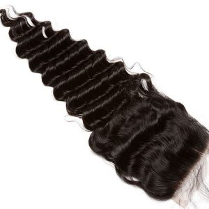 4x4 HD Lace Closure Piece Brazilian Remy Human Hair Deep Wave Free Part Lace Closure 4x4inches Natural Color - Image 3
