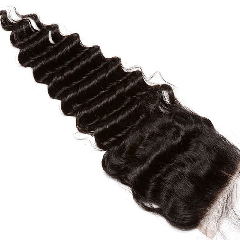 4x4 HD Lace Closure Piece Brazilian Remy Human Hair Deep Wave Free Part Lace Closure 4x4inches Natural Color - Image 3