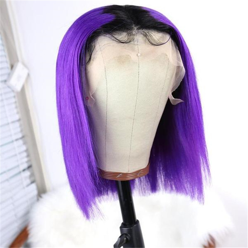 Peruvian Hair Lace Front Purple Color With Dark Root Bob Wig - Image 2