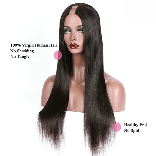 U Part Wigs Human Hair For Black Women Silky Straight Middle Part 1x4 U Parting Brazilian Remy Hair Natural Color - Image 5